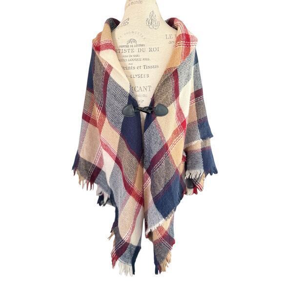 Altare plaid, fringed poncho shawl. One size, multicolor, like new condition - Picture 1 of 9
